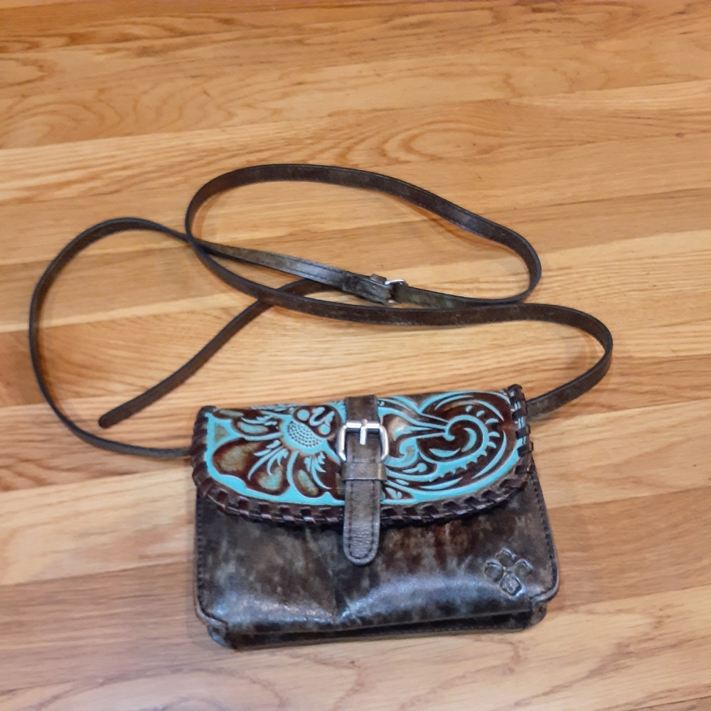 Patricia Nash Laurentina Crossbody Leather Tooled Turquoise Bag OS